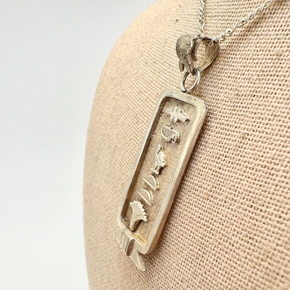 VTG Sterling Silver 925 Hieroglyphic Pendant Chain Necklace Size 26" Length - Picture 3 of 15